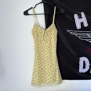 Adorable yellow and blue floral mesh mini dress